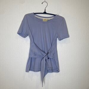 Maeve Anthropologie Periwinkle Short Sleeve Shirt Belted Sz Sm Cotton